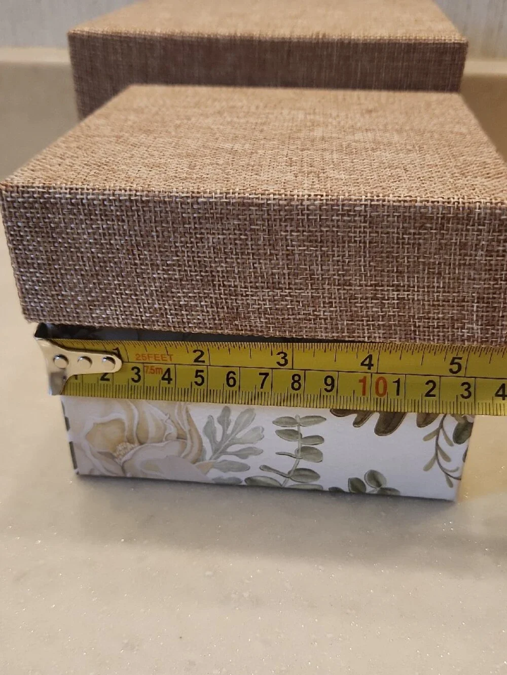2 Floral Decorative Storage/Gift Boxes with Burlap Lids